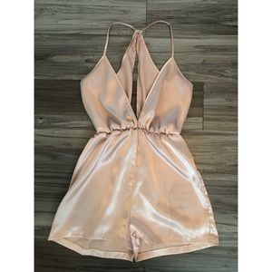Missguided Satin Champagne Rose Romper Size 0